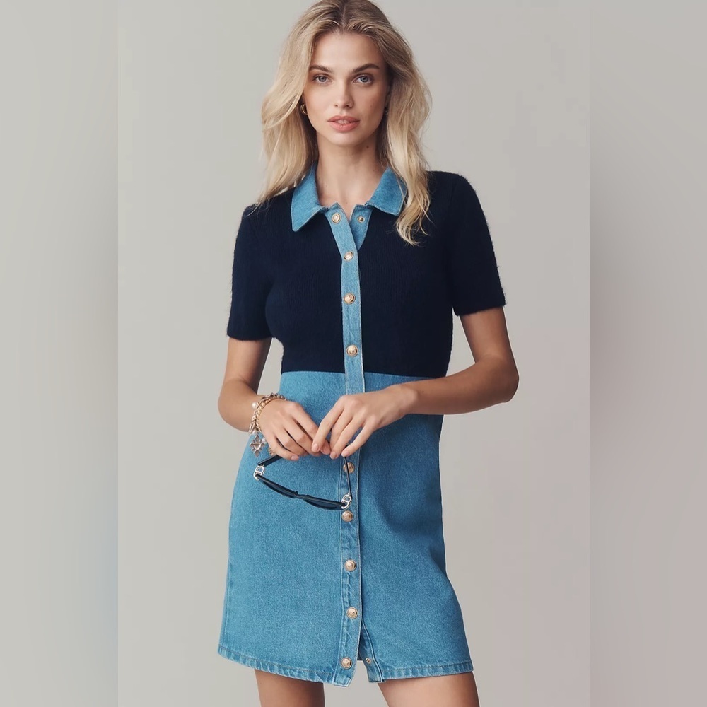 NWT Anthropologie Pilcro Denim Sweater Shirt Dress *missing button snap*
